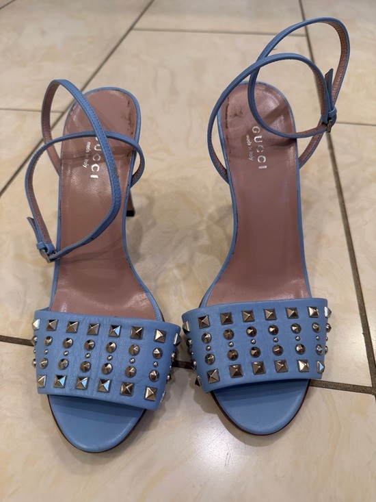 Gucci Powder Blue Studded Leather Slingback Heels